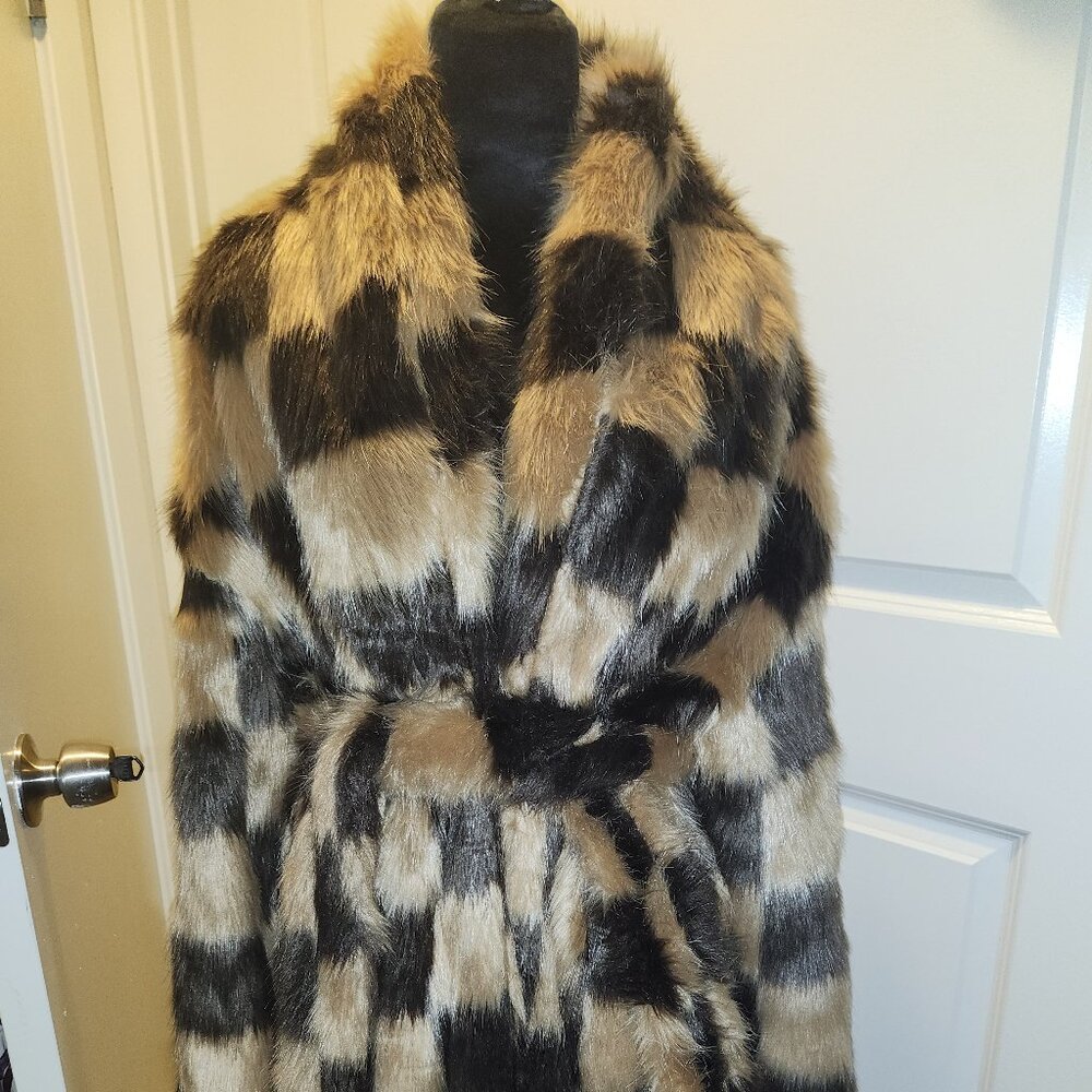 Pretty Little Thing Faux Fur Brown Checkered Jacket
